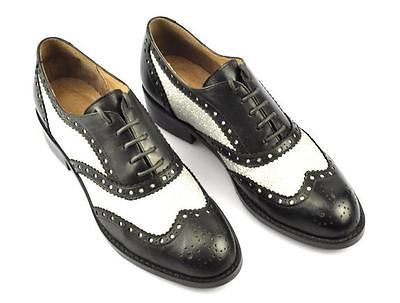 Antoine + Stanley Natasha Black/Silver vintage style lace up brogue