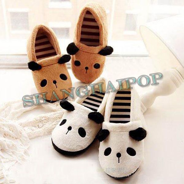 Panda Bear Novelty Slippers Winter Warm Soft Fleece Women Girl Slip On