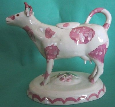 ANTIQUE POTTERY COW CREAMER MILK JUG PITCHER FIGURE PINK LUSTRE