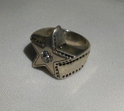 Size 5 Silver Star Ring fake Diamond Costume rock star rocker biker