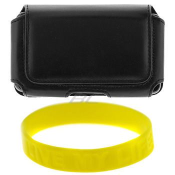 Black Leather Case+Gift Wristband For Cell Phone Apple iPhone 4 S HTC