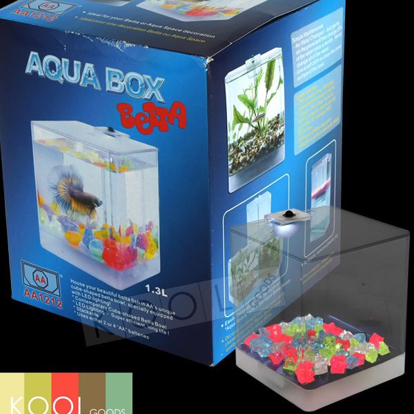 BETTA FISH AQUA BOX TANK BOWL CUBE KIT NANO + LED LIGHT
