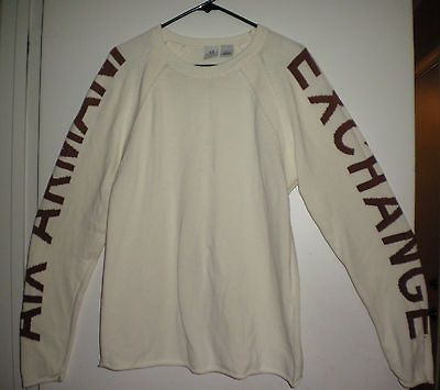 ARMANI EXCHANGE MENS SWEATER CREWNECK CREAM AND MAROON LS SIZE LARGE