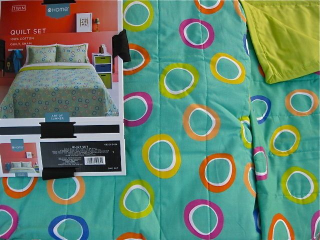 Quilt Set Circles/Dots or Color Block Aqua Blue/Brown Bright Lime