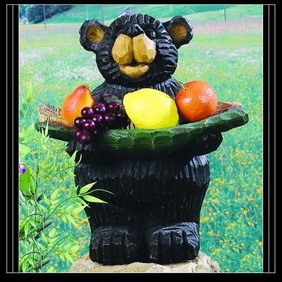 BEAR BIRD FEEDER WOOD LIKE CARVING STATUE/FIGURIN E