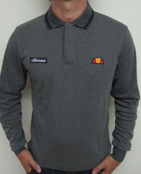 Ellesse Heritage 80s Soldeu Long Sleeve Top Polo Shirt Marl Grey L,XL