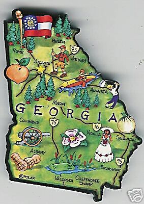 ARTWOOD STATE MAP MAGNET ATLANTA SAVANNAH AUGUSTA ATHENS COLUMBUS