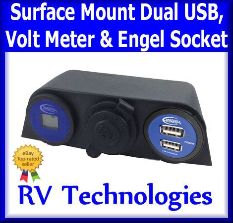 DUAL USB CHARGER, VOLT METER, ENGEL FRIDGE SOCKET 12V DC iPHONE iPAD