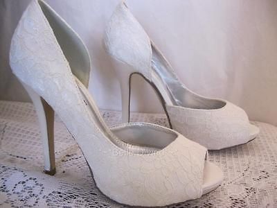 Ivory Vintage Lace & Satin Elegant Peeptoe 3   8 Wedding Bridal