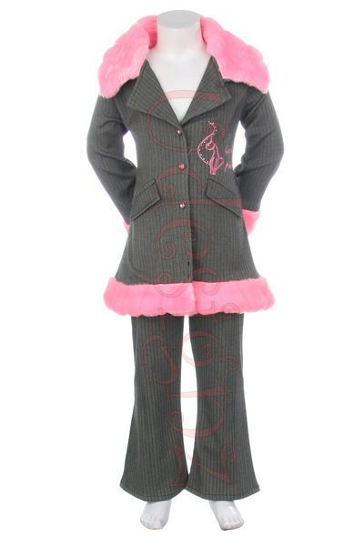 BABY PHAT PINK GRAY PINSTRIPE PEA COAT PANTS SET