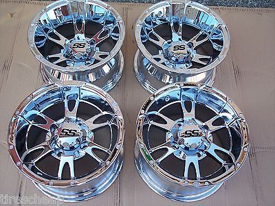 GRIZZLY ITP SS112 CHROME ALUMINUM ATV WHEELS NEW SET 4  LIFE WARRANTY