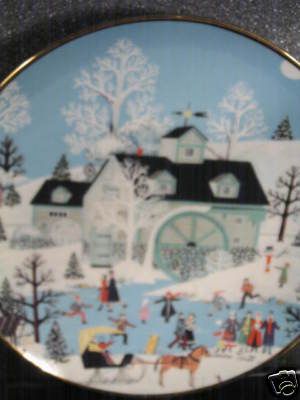 Fr Mint MOONLIGHT GATHERING Amer Folk Art Ice Skaters