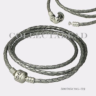 Authentic Pandora Silver Medium Triple Grey Leather Bracelet