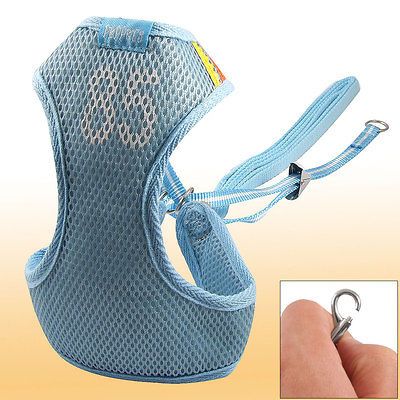 Size 5 Blue Nylon Mesh Sponge Pet Dog Cat Walking Harness Vest w Leash