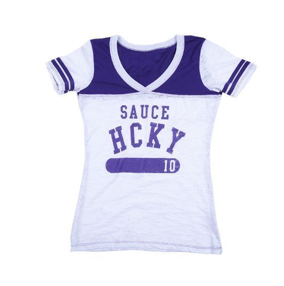 SAUCE HOCKEY WOMENS Daddys Girl Jersey Style T Shirt Purple & White