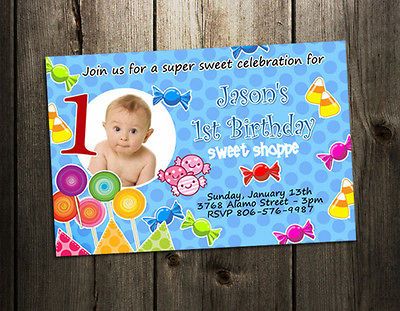 LAND CANDY BIRTHDAY PARTY INVITATION CUSTOM 1ST lollipop first INVITES