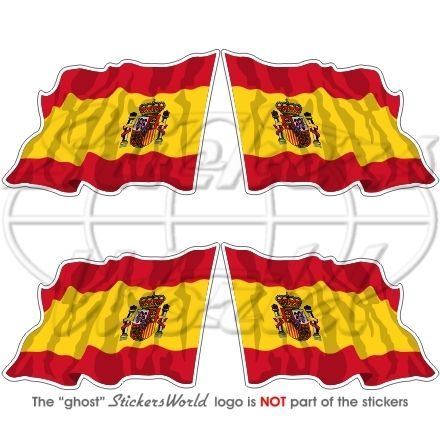 SPAIN Spanish Waving Flag 2 Bumper Helmet Stickers x4