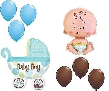 BABY SHOWER BALLOONS welcome boy chocolate blue buggy