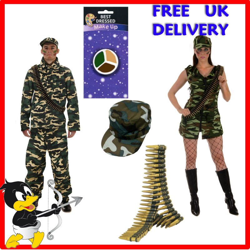 Kit Man Girl Costume Camouflage Cap Bullet Belt Face Paint Camo Hat