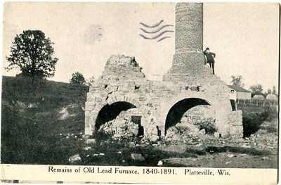 PLATTEVILLE, WI   OLD LEAD FURNACE REMAINS   VINTAGE 1913 POSTCARD