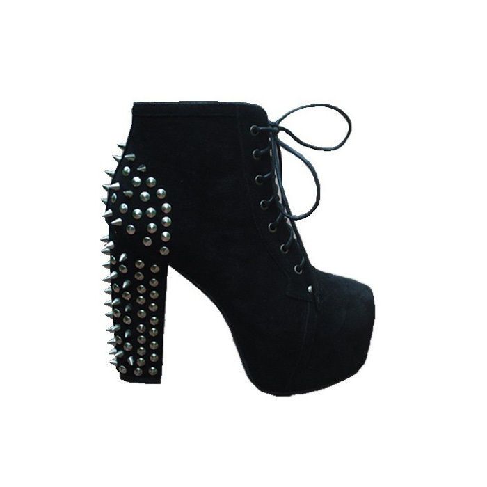 Sexy Super Star Spike Lace Up Ankle Booties Chunky Platform High Heel