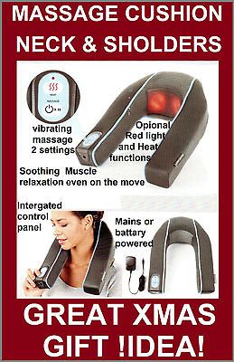 NECK & SHOULDER VIBRATING MASSAGE CUSHION INFRA RED LIGHT & HEAT XMAS