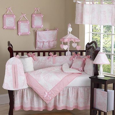 PINK TOILE 9p BABY GIRL CRIB BEDDING COMFORTER SET ROOM COLLECTION