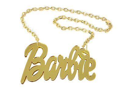 NEW NICKI MINAJ GOLD ARCRYLIC BARBIE PENDANT & 18 LINK CHAIN NECKLACE