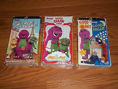 Lot of 3 Barney VHS Video Good Day Good Night Clean Fun World We Share