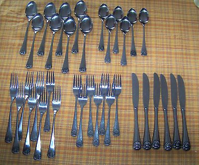 Set 35 Vintage MI Japan Oxford Hall Balfour Shell Stainless Flatware