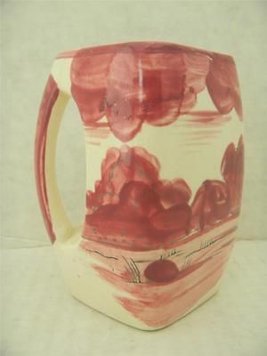 Japanese Moriyama Red Cream Pottery Mug Cup Black Basket Stamp Mark