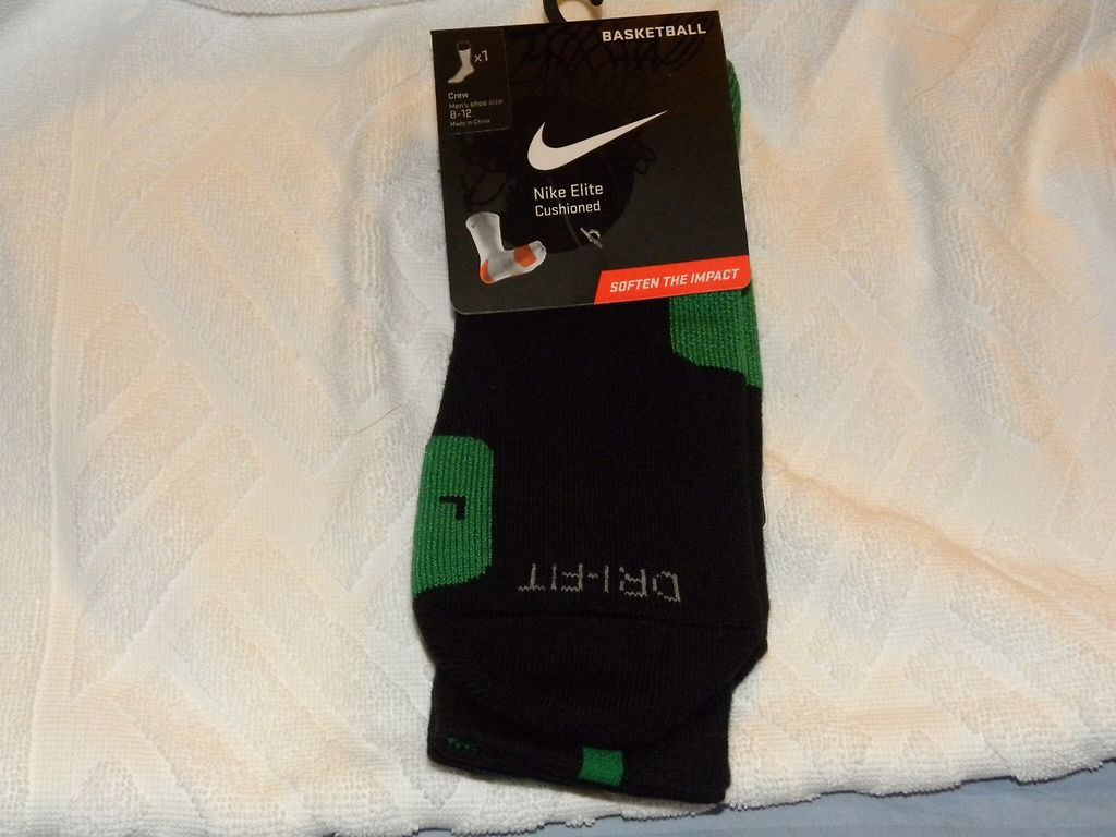 Nike Elite Basketball Crew Sock, Mens Black/Court Green, Large, New