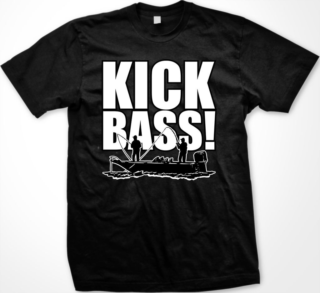 Kick Bass Mens T shirt Fish Fishing Pole Outdoors Boat Lake Nature