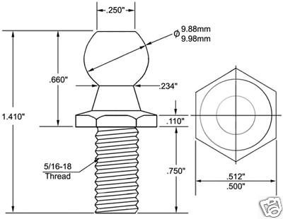 Tanning Bed Struts Ball Studs 10MM ball 5/16 stud 4pcs