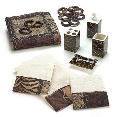 Bathroom Accessory Set Cat Wild Animal Jungle Print Safari Shower