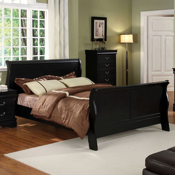Solid Wood Louis Philippe II Dark Cherry Finish Bed Frame Set