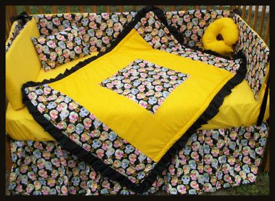 New Black/Yellow SUGAR SKULLS Crib Bedding Set fabrics