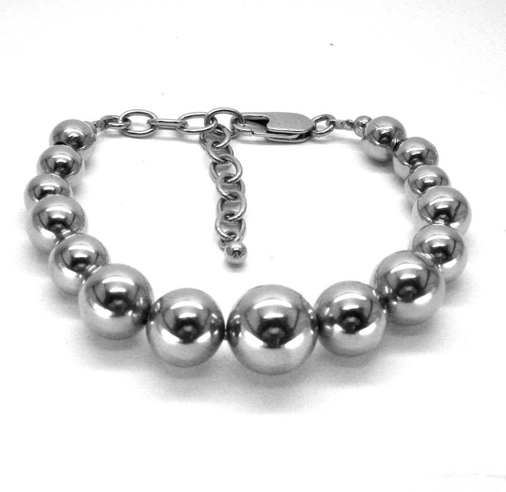 STAINLESS STEEL GRADUATED BEAD BRACELET 7+2 EXTENDER