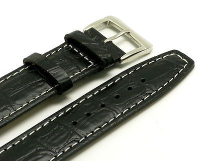 20mm Black/White Quality leather watch Strap CROCO for 20mm lug Size