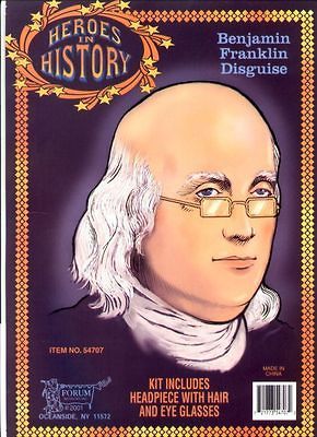 CHILD/ADULT Ben Franklin History Wig & Glasses Costume Kit