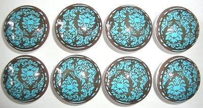 Handmad Turquoise Blue n Brown Damask Dresser Bedding Cordinate