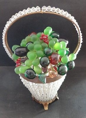 Lamp Czech Eslovaquia Colorful Cluster Grapes Fruits Basket Signed