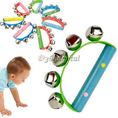 Cute Baby Random Handy Jingle Bell Wooden Handle Music Tambourine