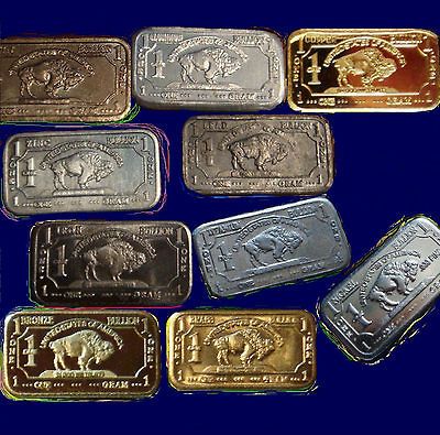 11x1 gram Bullion Bars IRON LEAD S/STEEL TITANIUM COPPER TIN BRONZE