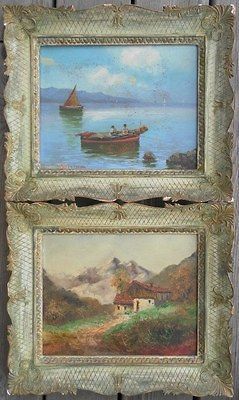 LAWRENCE SCIARRONE ITALIAN AMERICAN PAIR OIL PAINTING NAPOLI FISHERMAN