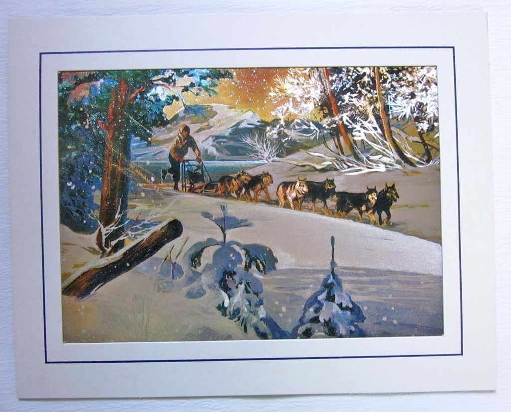 Vintage English Metal Etching   SLED DOGS   Imported, Matted, Still in