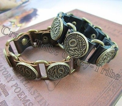 clothing bag Accessories old coin Chain Genuine Leather Bracelet 187