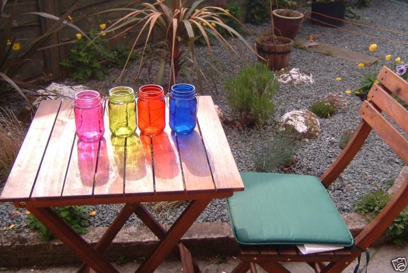 COLOURED GLASS HANGING PARTY JAM JAR CANDLE LANTERNS