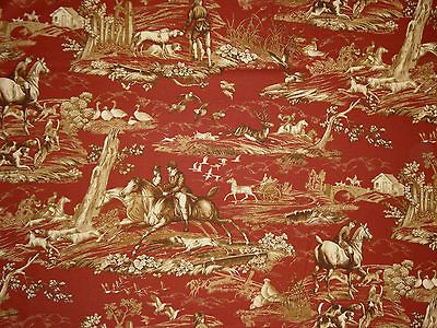 BRAEMORE HUNTING TOILE BRICK DOGS HORSES COTTON MULTIPURPOSE DRAPERY