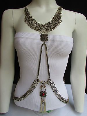 NEW WOMEN ANTIQUE GOLD METAL FULL BODY CHAIN CHOKER EGYPTIAN FASHION